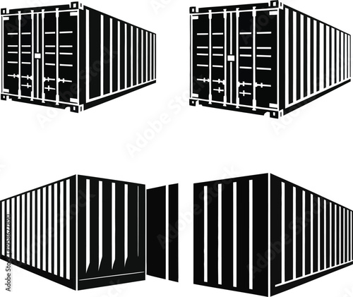 Transportation Cargo Container black vector symbol of shipping container for logistics freight delivery warehouse industry