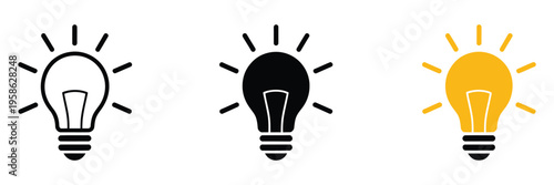 Light bulb icon, idea symbol, electric lamp vector illustration, electric power sign, shining light bulb pictogram, vector illustration for creativity, innovation