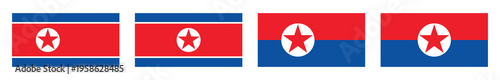 North Korea Flag Set Collection Flat Design Isolated on White Background