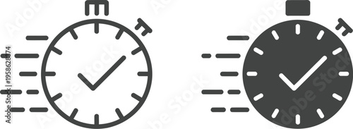 Time Fast Icon, black line flat vector illustration speed clock timer concept rapid deadline symbol