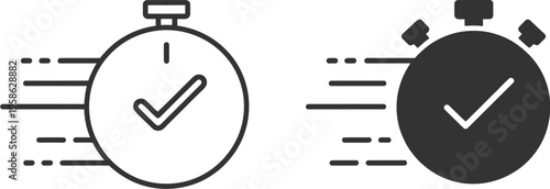 Time Fast Icon, black line flat vector illustration speed clock timer concept rapid deadline symbol