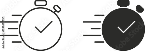 Time Fast Icon, black line flat vector illustration speed clock timer concept rapid deadline symbol