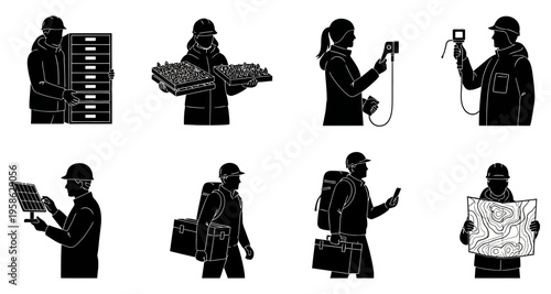 Professionals Analyzing Data with Technology and Maps for Environmental Surveys