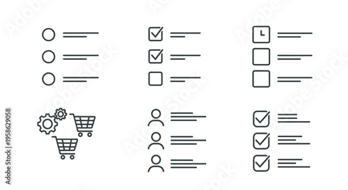 Various list icon options showcase task types and settings, providing checklist, clock, shopping cart and customer options to elevate product management and enhance client engagement.