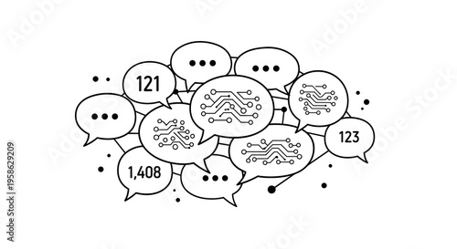 Brainstorming session about digital transformation, machine learning and cloud computing in a technology company portrayed as a communication network, illustrating innovation.
