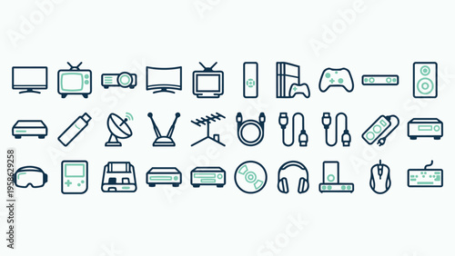 Home Electronics and Multimedia Technology Device Icon Collection