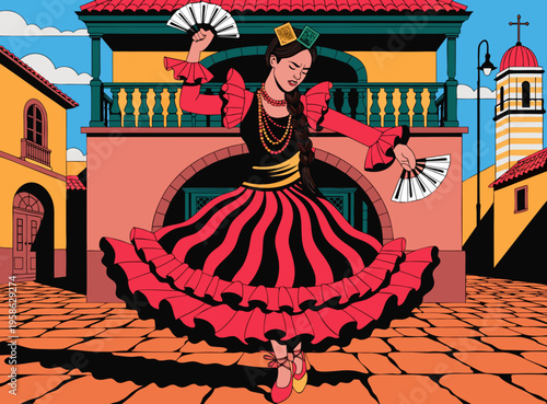 Spanish Flamenco Dancer Vector.