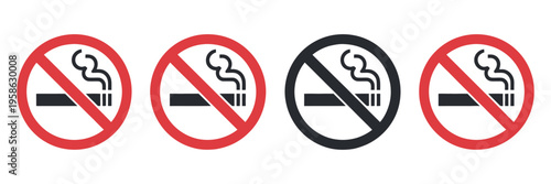 No Smoking Signs, cigarette smoke forbidden no smoking area warning ban tobacco symbols prohibit nicotine icons vector illustration eps10 simple flat style health safety design