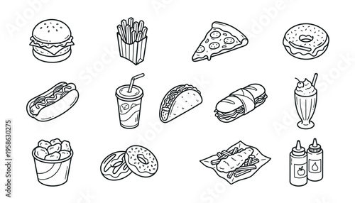 A variety of fast food illustrations.
