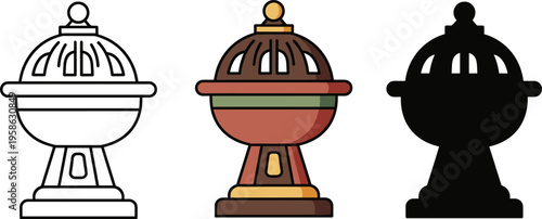 Traditional incense burner bowl icon for temple or ceremony vector illustration.