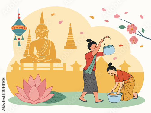  Thai Buddhist Festival Vector Illustration.