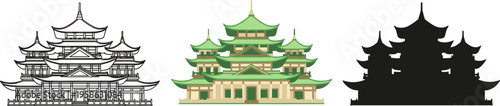 Traditional Asian pagoda palace building architecture vector illustration.