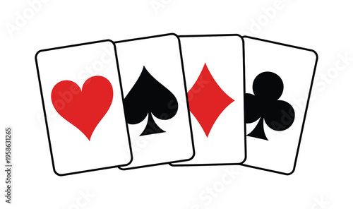 Gambling poker card icon, vector illustration of playing cards, poker suits, and casino game elements, clean flat and outline design for apps, websites, and gaming interfaces.
