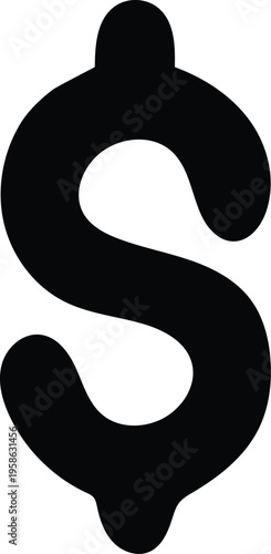 Bold dollar sign symbol in black on a transparent background representing currency