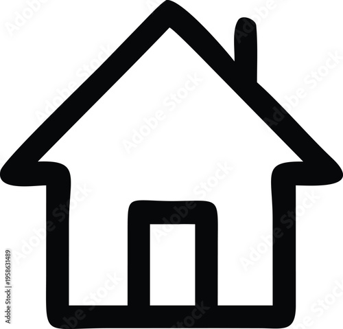 Simple house outline icon with door and chimney on transparent background for web designs