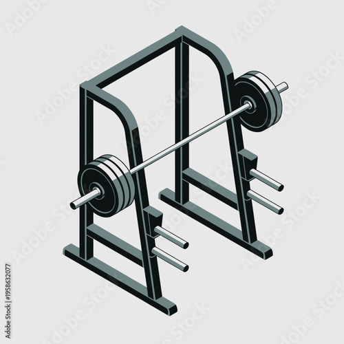 Smith Machine with Barbell and Weights in Gym