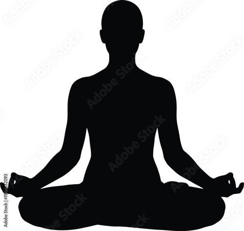 Meditation pose silhouette of person sitting in lotus position, peaceful mindfulness posture promoting yoga practice, calm spiritual relaxation vector design