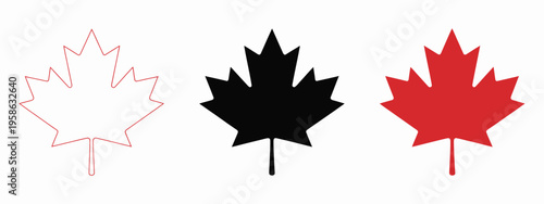 Maple leaf icon, Canada flag sign, red maple leaves vector illustration, national Canadian emblem, autumn fall symbol, maple silhouette