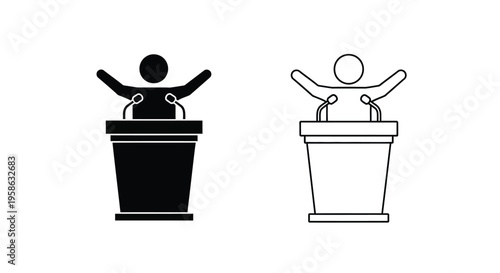 Speaker at a podium giving a presentation black and white silhouette