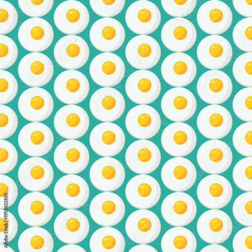 Seamless pattern with fried eggs on a solid background for breakfast themed design