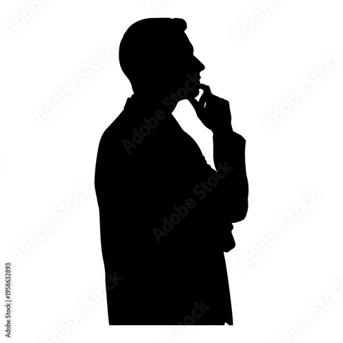 Silhouette of man thinking, profile view, isolated on white, vector illustration
