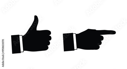 Two hands giving thumbs up and pointing stark black silhouette