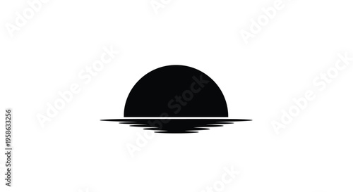 Minimalist depiction of a setting sun over water black silhouette