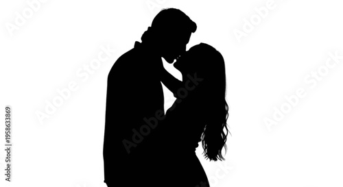 Romantic silhouette of a couple sharing a tender kiss