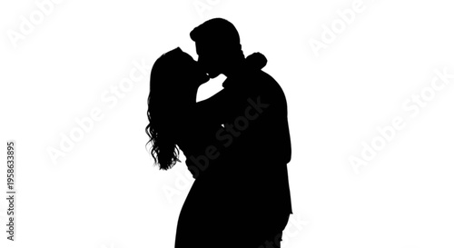 Silhouette of a romantic couple sharing a tender kiss