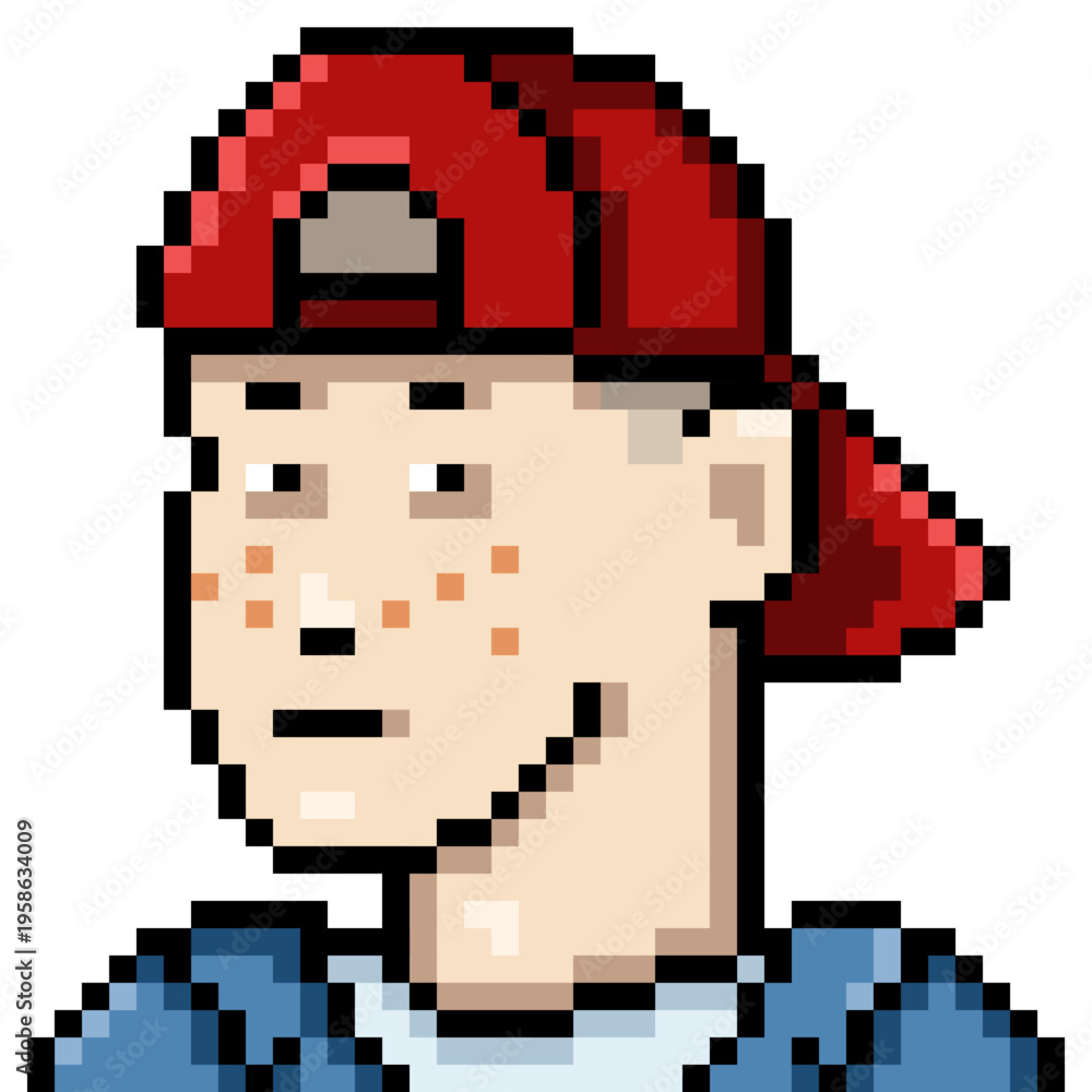 Fototapeta premium Vector Pixel Art Character - Young Man in Red Cap