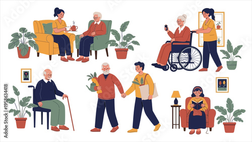 Vector illustration of volunteers during