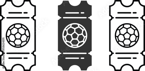 Minimalist soccer match ticket icon set featuring professional line art and solid vector designs for sports event admission branding