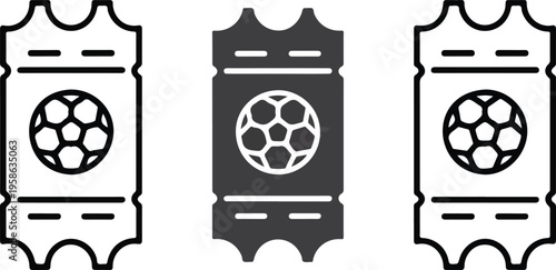 Minimalist soccer match ticket icon set featuring professional line art and solid vector designs for sports event admission branding