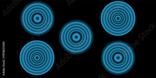Sound wave. Signal concentric circle. Round light effect. Wifi range. Radio station signal. Water ripple with circle waves. A place or a painful point. Radar screen. Vector effect.