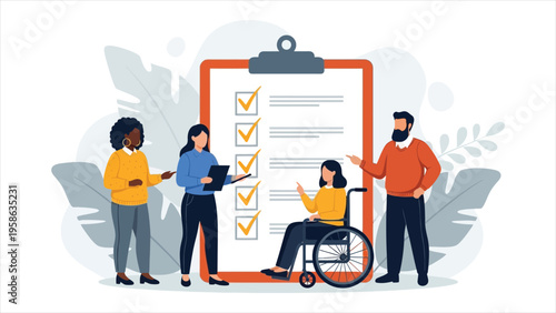 Hand-drawn vector illustration of office teamwork – trendy flat style design