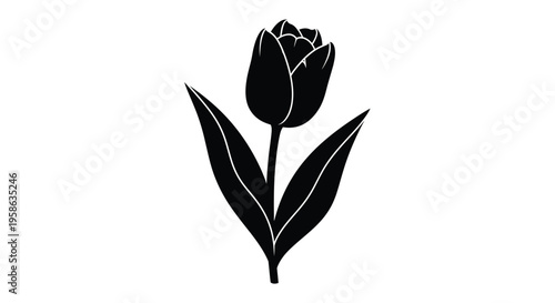 A striking black tulip illustration with elegant curves a bold silhouette