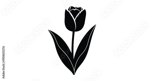 Elegant black tulip design with a single leaf strikingly bold silhouette