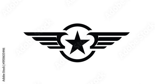 Winged star emblem design with a circular frame a striking silhouette