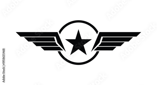 Black winged star emblem within a circular frame a striking silhouette