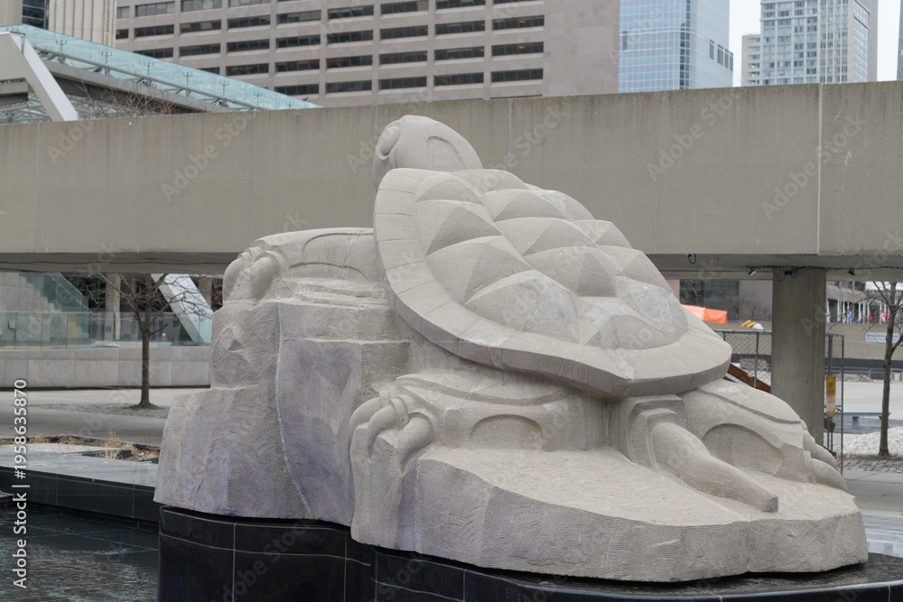 Naklejka premium Turtle Sculpture at Spirit Garden, Nathan Phillips Square, designed by Solomon King, Toronto
