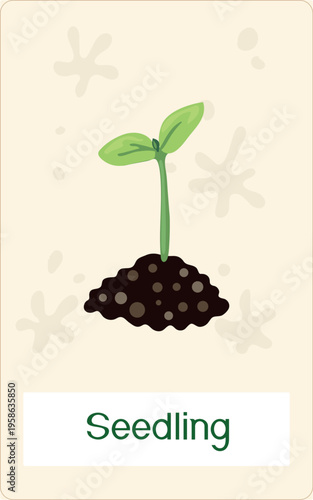 Green seedling growing in soil pile illustration isolated on light background