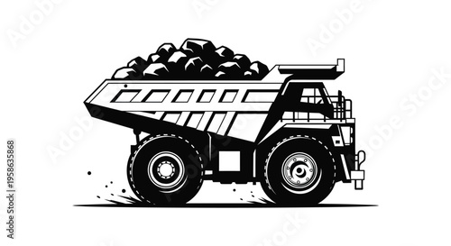 Large dump truck filled with rocks detailed vector illustration silhouette