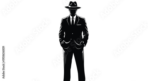 A sharply dressed man in a suit and hat a dramatic silhouette