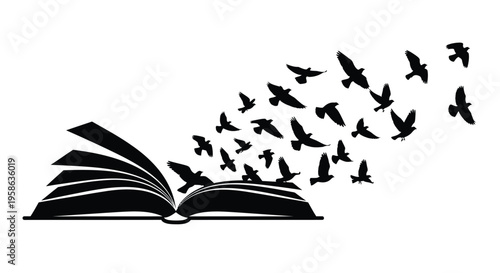 Birds flying from an open book a symbolic and artistic silhouette