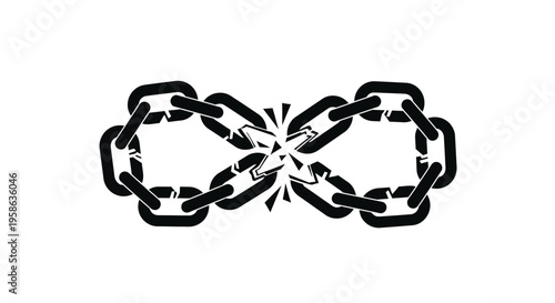 Broken chain links with a radiating burst presented as a silhouette