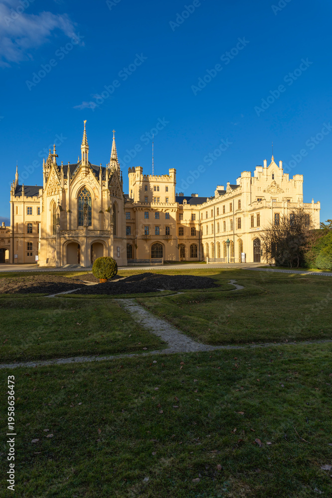 Fototapeta premium Lednice Chateau building and garden on sunny day