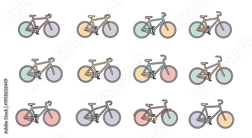Colorful bicycles in a row formation.