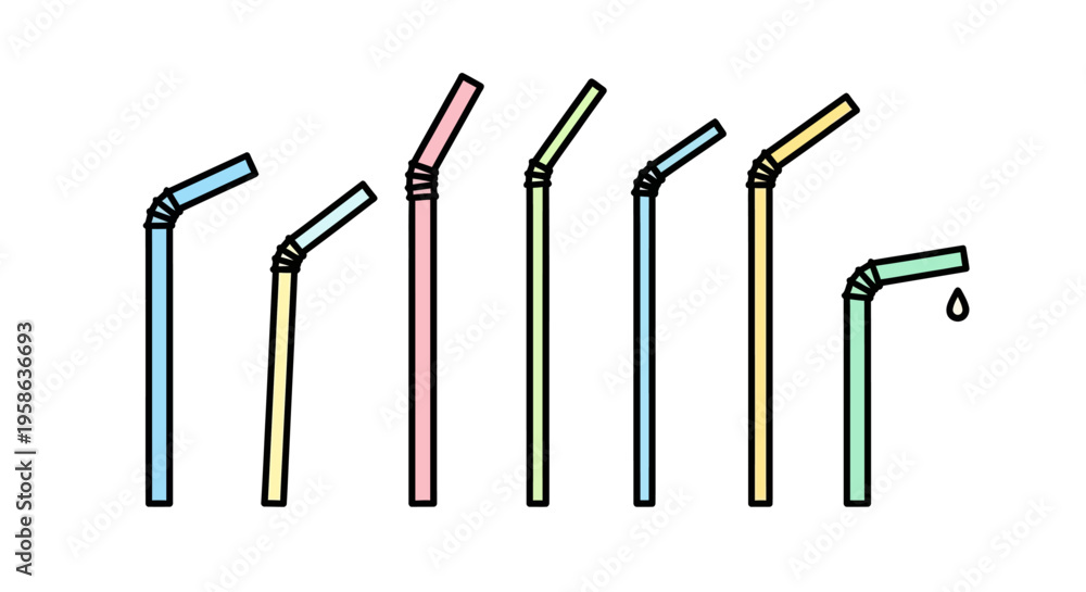 Fototapeta premium Colorful metal drinking straws lineup.