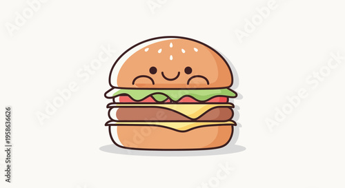 Smiling Cartoon Hamburger with Lettuce.