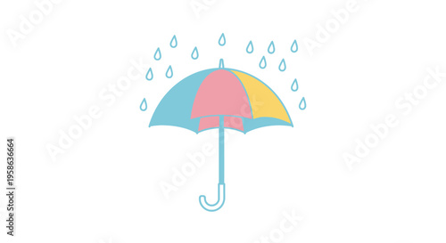 Colorful umbrella with raindrops falling.